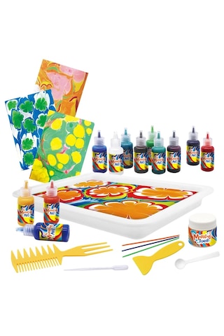 Crafty Co. Profesyonel Su Üzerine Boyama Ebru Sanatı Seti - Dıy Marbling Paint Başlangıç Kiti 12 Renk + Malzemeler Çok Renkli