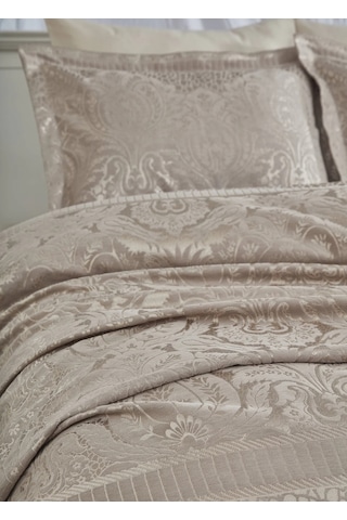 Dantela Hazel Şönilli Jakarlı Yatak Örtüsü Vizon Vizon