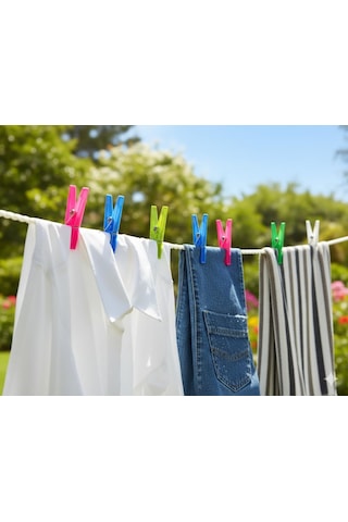 Orret Home 24 Adet Çamaşır Mandalı Yaylı Plastik Mandal Seti, Dayanıklı Ve Renkli Mandal, Çamaşır Asma Ve Çok Renkli