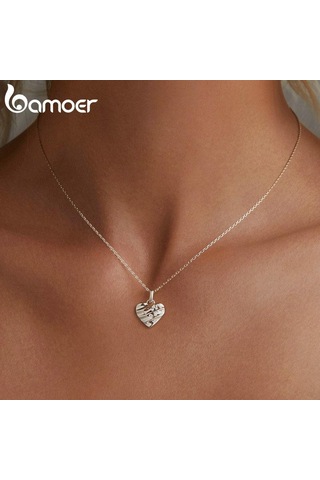 Bamoer 925 Ayar Gümüş Pırıltılı Kalp Kolye Kolye Aşk Boyun Zinciri Kadınlar İçin Yıldönümü Hediyesi Güzel Takı Gümüş