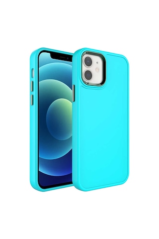 Zore Apple iPhone 12 Uyumlu Metal Çerçeve Ve Buton Tasarımlı Sert Omsy Botox Kılıf-turkuaz