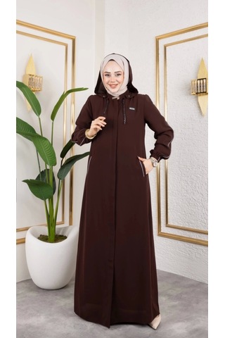 Biyeli Şerit Metal Aksesuar Detaylı Ferace / Taba - F0144 Taba