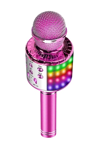 Ranyeek Pink Kablosuz Mikrofon Led Işıklı, Bluetooth Hoparlörlü, Ev Ktv, Ses Kaydı, Şarkı Söyleme, 10m Menzil, Gürültü Azaltma Teknolojisi