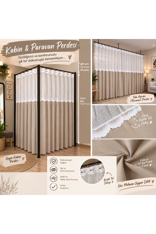 Kuzucuk Home Karesi Kabin Perdesi & Paravan Perdesi Bej