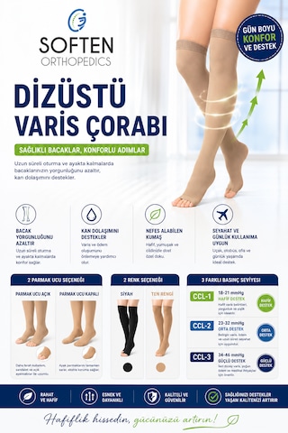 Diz Üstü Kompresyon Çorabı Orta Basınç Ccl-2 Burnu Açık Ten Rengi Çift