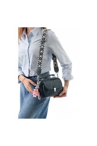 Vegan Deri Kadın Postacı Çanta 21 15 Cm Yıkama Suni Deri Omuz Çantası Çapraz Askılı Çanta Mavi