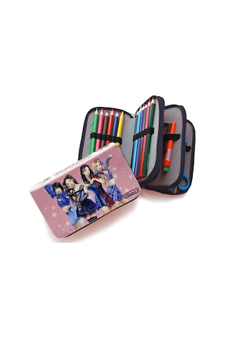 Kalem Kutusu Black Pink Blink Organizer Kalemkutu Vegan Deri Üç Bölmeli Kalemlik - Siyah Siyah