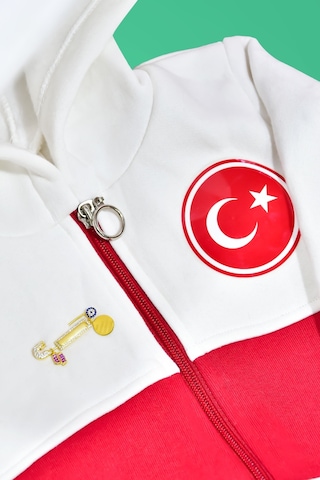 Papatya Silver 925 Ayar Gümüş Pembe Ayaklı Isimli Bebek İğnesi + Türkiye Armalı Kapişonlu Bebek Eşofmanı Altın
