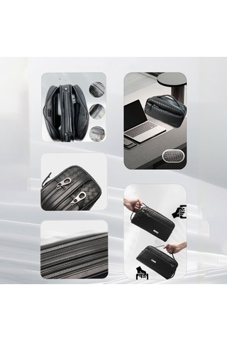 Lenyes Lb527 Tomas Serisi Dokuma Pu Deri Bilek Tasarımlı Çizilmeye Dayanıklı Aksesuar Çantası Siyah