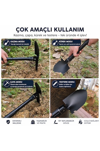 Katlanır Kamp Küreği 3 Ü 1 Arada Çok Amaçlı Kazma Çapa Testere Çok Amaçlı El Aleti