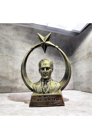 Atatürk Ayyıldız Biblo Heykel Sarı Eskitme