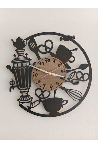 Ümra Lazer Mutfak Cafe Duvar Saat - 40x40 Cm Siyah