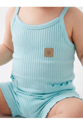 HelloBaby Pamuklu İp Askılı Cep Detaylı Kız Bebek Tulum Mavi