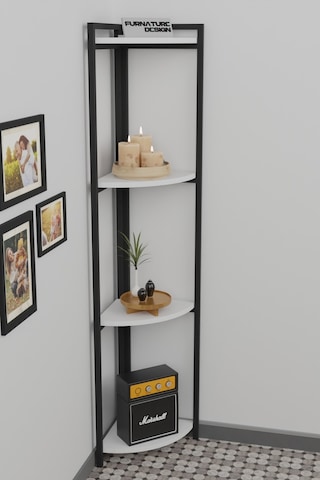 Metal Köşe Raf 4 Katlı Dekoratif Üçgen Raf Beyaz