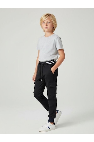 Zekids Erkek Çocuk Scuba Kumaş İçi Şardonlu Beli Paçası Lastikli Kargo Pantolon-16322 Lacivert