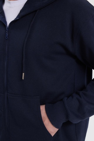 Tudors Erkek Relax Fit Rahat Kesim Pamuklu Tam Fermuarlı Kanguru Cepli Sırt Çantalı Lacivert Sweatshirt-41905 Lacivert