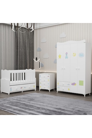 Elegant Yıldız 4 Bebek Odası Takımı - Uykucu Beyaz