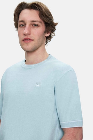 Fared Gök Mavi Bisiklet Yaka Triko Nakışlı Standard Fit Erkek Tshirt Gök Mavi