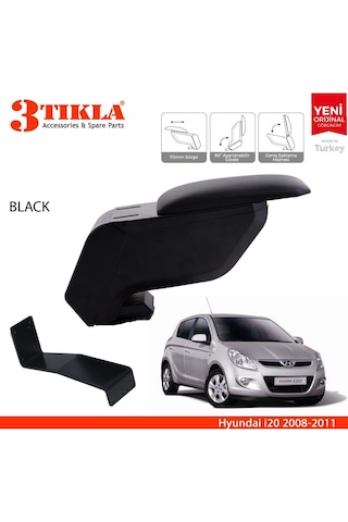 Hyundai İ20 2008-2015 Delmesiz Çelik Ayaklı Siyah Kolçak Kol Dayama