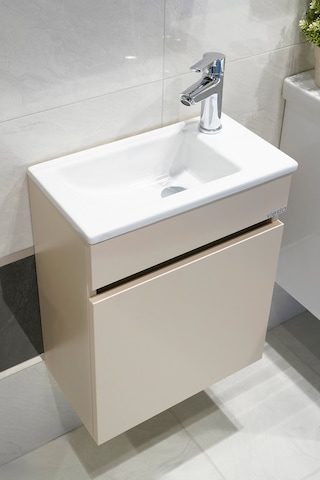 Fit Banyo Dolabı Seti 45 Cm Vizon Aynalı Lavabolu Mdf Vizon