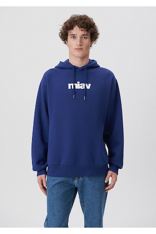 Mavi - Mavi Logo Baskılı Kapüşonlu Mavi Sweatshirt 0s10001-70722 Mavi