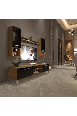 Decoraktiv Eko 5da Mdf Dvd Krom Ayaklı Tv Ünitesi Tv Sehpası Pera - Siyah