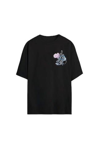 Thewert Unisex Grafiti Mikroskop Baskılı Siyah Oversize Tshirt