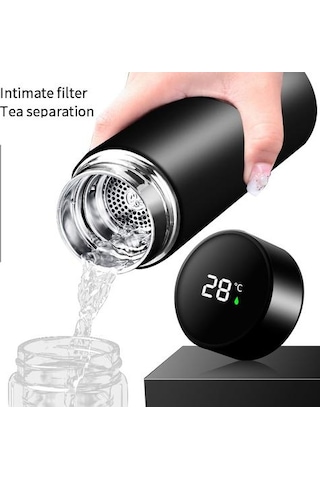 500 Ml Akıllı Su Şişesi Paslanmaz Çelik Termos Fincan Kahve Çay Kupalar Lcd Sıcaklık Ekran Sızdırmaz Spor Vakum Şişeler Su Şişeleri Antrasit - Siyah