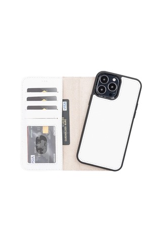 Apple İphone 13 Pro Max Uyumlu Deri Cüzdanlı Kılıf F3 Beyaz