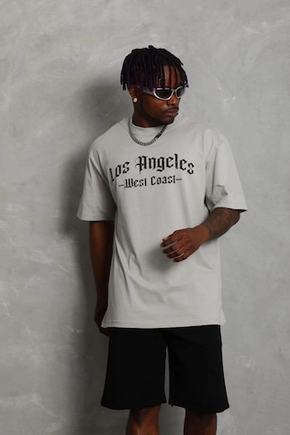 Freedom Storee Erkek Baskılı Tişört Kısa Kol Bisiklet Yaka Oversize T-shirt - Gri Çok Renkli
