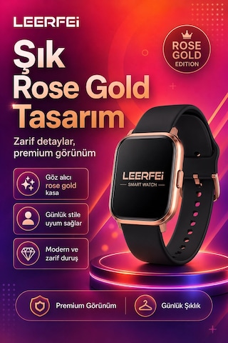 Spor Modlu Kablosuz Şarjlı Akıllı Saat Mesaj Bildirimli Rose Gold Tasarımlı Model