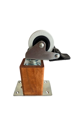 Kale Ahşap Tekerli Ayak Mobilya Masa Ve Dolap Tekerli Ayağı Frenli 15cm Ceviz 4 Adet Kayın Ceviz