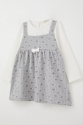 Breeze Kız Çocuk Uzun Kollu Elbise Kalp & Kazayağı Desenli 1.5-5 Yaş, Buz Mavisi Buz Mavisi