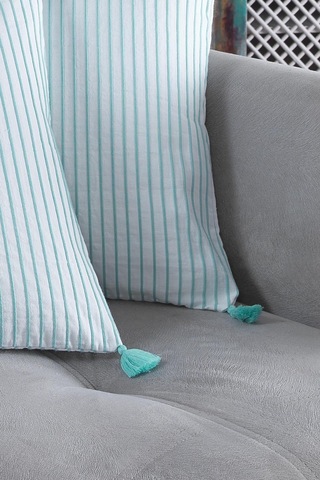 Maisonart Pompoms 2'li Dekoratif Kırlent Kılıfı Yastık Kılıfı %100 Pamuklu 44x44 Cm Mint