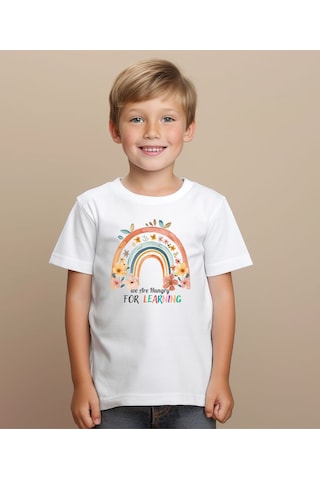 Aselinda Back To School Baskılı Unisex Çocuk Tişört-okula Dönüş Baskılı Çocuk Tişört Beyaz