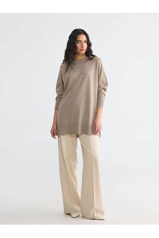 Lcw Modest Bej Bisiklet Yaka Kadın Triko Tunik