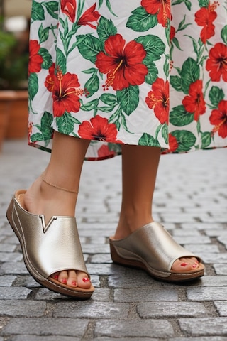 Napa Shoes Hakiki Deri Yumuşak Taban Rahat Günlük Kadın Terlik Napa-211 Gold