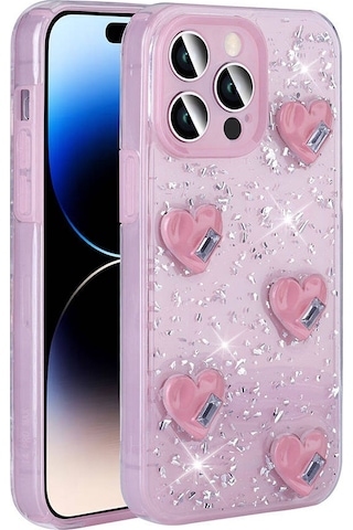 Zore Apple Uyumlu iPhone 14 Pro Max Kılıf Airbagli Simli Arka Yüzey Işıltı Silikon Kapak - Lil Lila