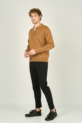 Ateş Triko Erkek Polo Yaka Düğmeli Yün Kazak 6091023 Camel Camel