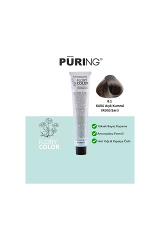 Puring Flory Color Papatya Özlü Amonyaksız Saç Boyası Küllü Sarı 100 ML 8.1 Küllü Açık Kumral