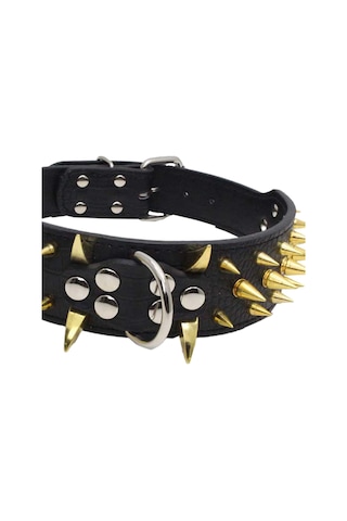 Magideal Suntek Keskin Çivili Perçin Pu Deri Köpek Tasması Siyah M Siyah