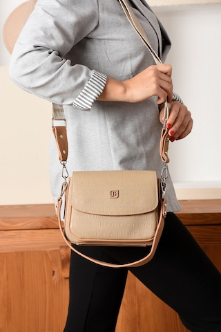 Just Polo Yeni Sezon Kolon Askılı 4 Bölmeli Kadın Omuz Çantası Ve Cüzdan Kombini Pbu217402 Vizon