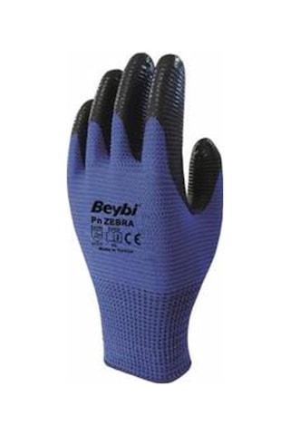 Beybi Nitril Poly Pnzebra 9 Beden Mavi Siyah Eldiven 12li Paket En388 3131x