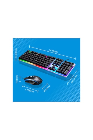 Led Işıklı Oyuncu Klavye Mouse Seti Usb Girişli Kablolu J-1001