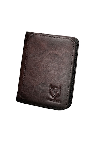 Hangfox Erkek Deri Cüzdan Rfıd Koruma Teknolojili Kahverengi Vintage Dikey Sürücü Ehliyeti Paralıksı Haki