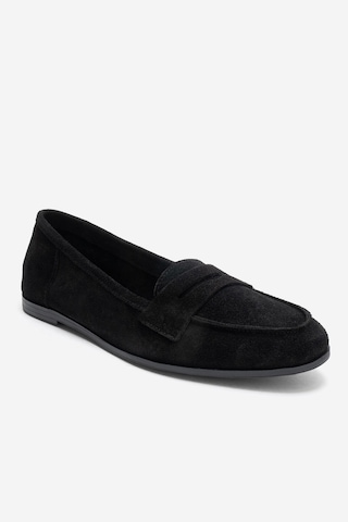 Luvishoes F02 Siyah Süet Hakiki Deri Kadın Loafer Ayakkabı Siyah