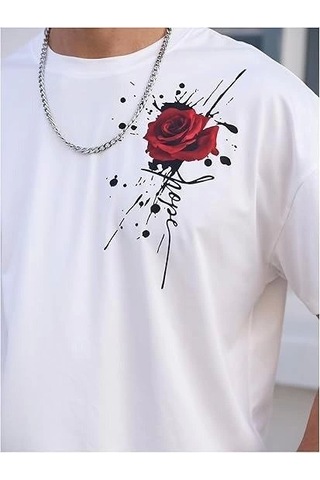 Veraura Lifestyle Erkek Bisiklet Yaka Kısa Kol Baskılı T-shirt - Beyaz Siyah