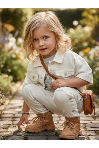 Zekids Kız Çocuk Pamuklu Cep Detaylı Yırtmaçlı Pantolon-16682 Beyaz