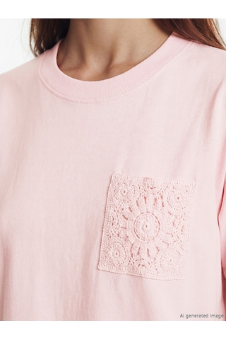 Lcw Modest Pembe Dantel Nakışlı %100 Pamuklu Kadın Tişört