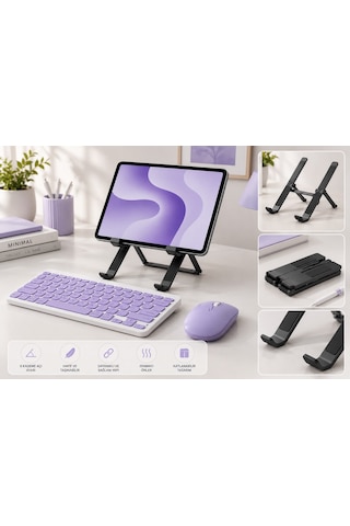 İpad 10.2 8.nesil Uyumlu Ergonomik Tablet Çalışma Seti Stand+klavye+mouse Diğer